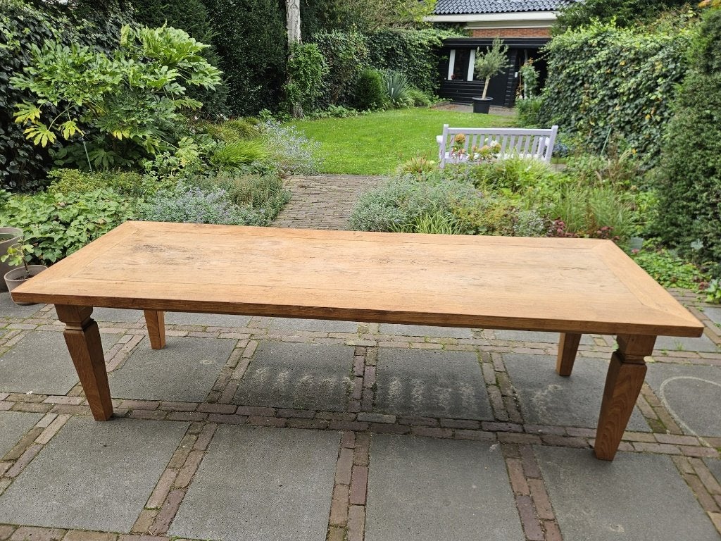 Rustiek Franse boeren eettafel 267x90cm, teakhout, Huis en Inrichting, Gebruikt, 200 cm of meer, 50 tot 100 cm, Vijf personen of meer