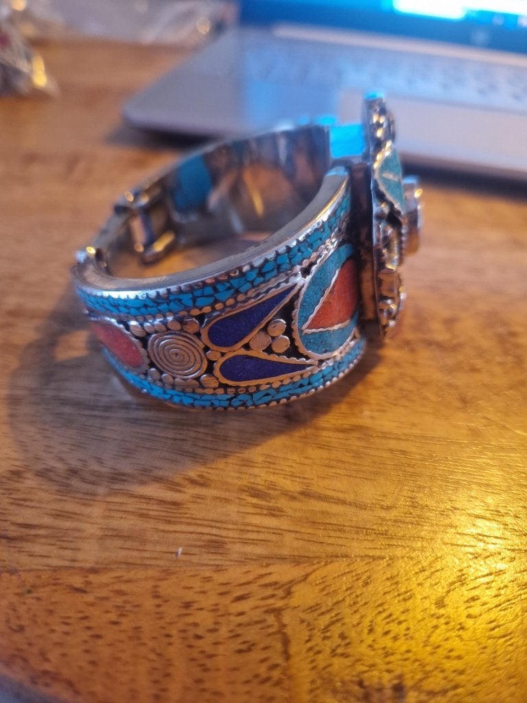 Tibetaanse armband, bloem van koraal/turquoise/amber, Ophalen of Verzenden, Zilver, Armband, Met edelsteen