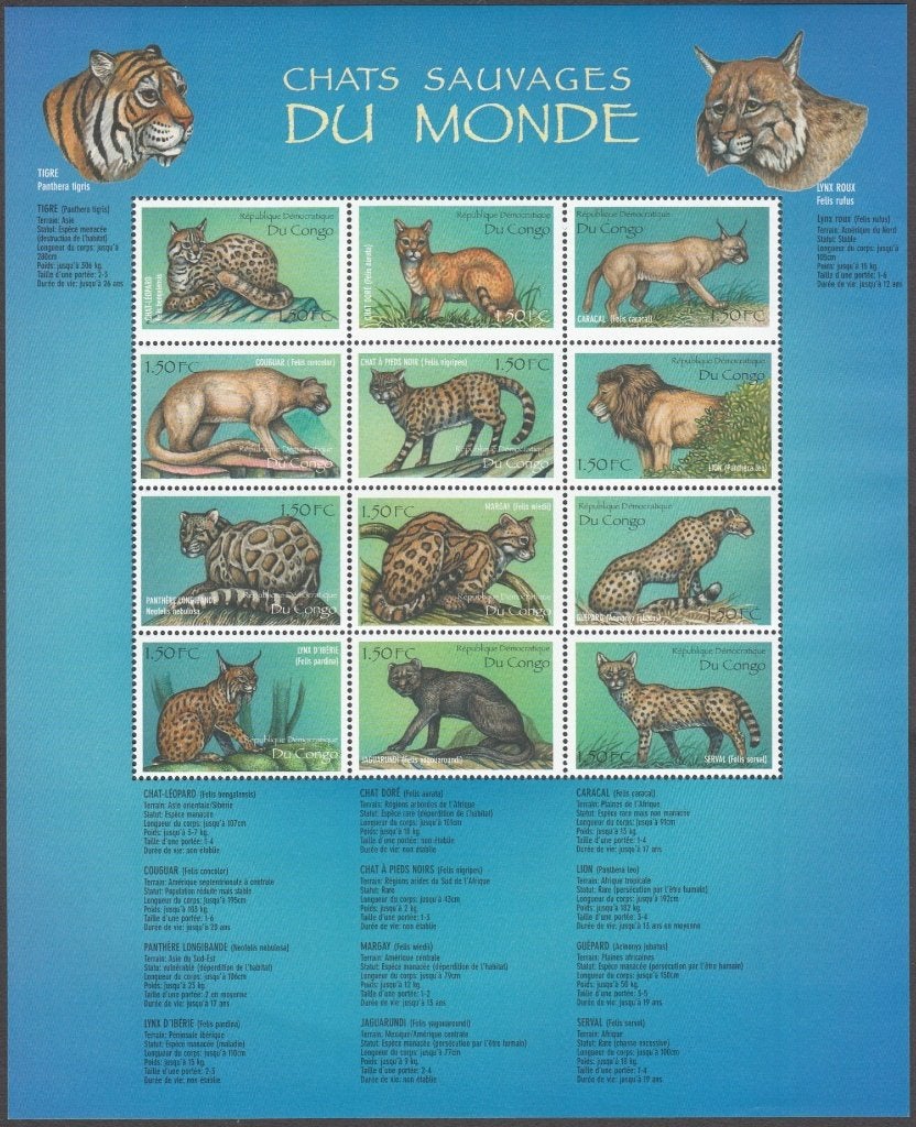 Roofdieren (katachtigen) Congo Dem. Republiek (Zaïre) blok, Verzenden, Postfris, Dier of Natuur