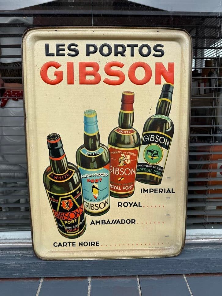 Vintage Gibson Port Reclamebord - Les Portos Gibson, Ophalen, Reclamebord, Gebruikt, .