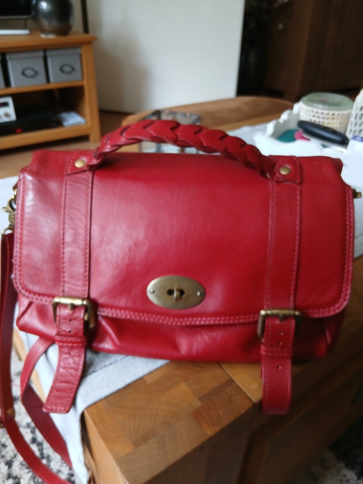 leren tas, Ophalen, Zo goed als nieuw, Rood