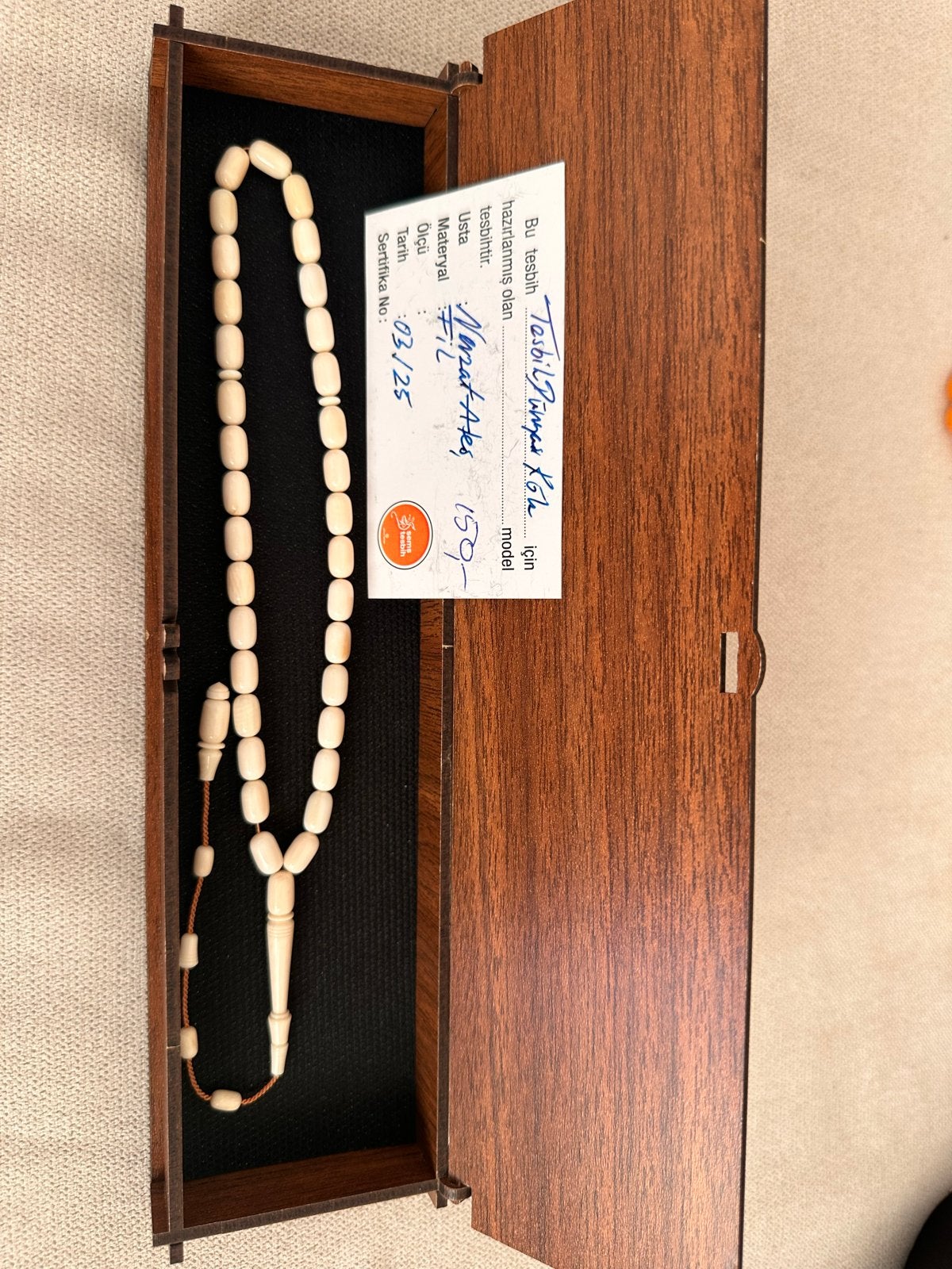 Gebedsketting (Tesbih) van Murat Ateş, Certificaat 03/25, Verzamelen, Ophalen of Verzenden, Zo goed als nieuw, Sieraad, Islam