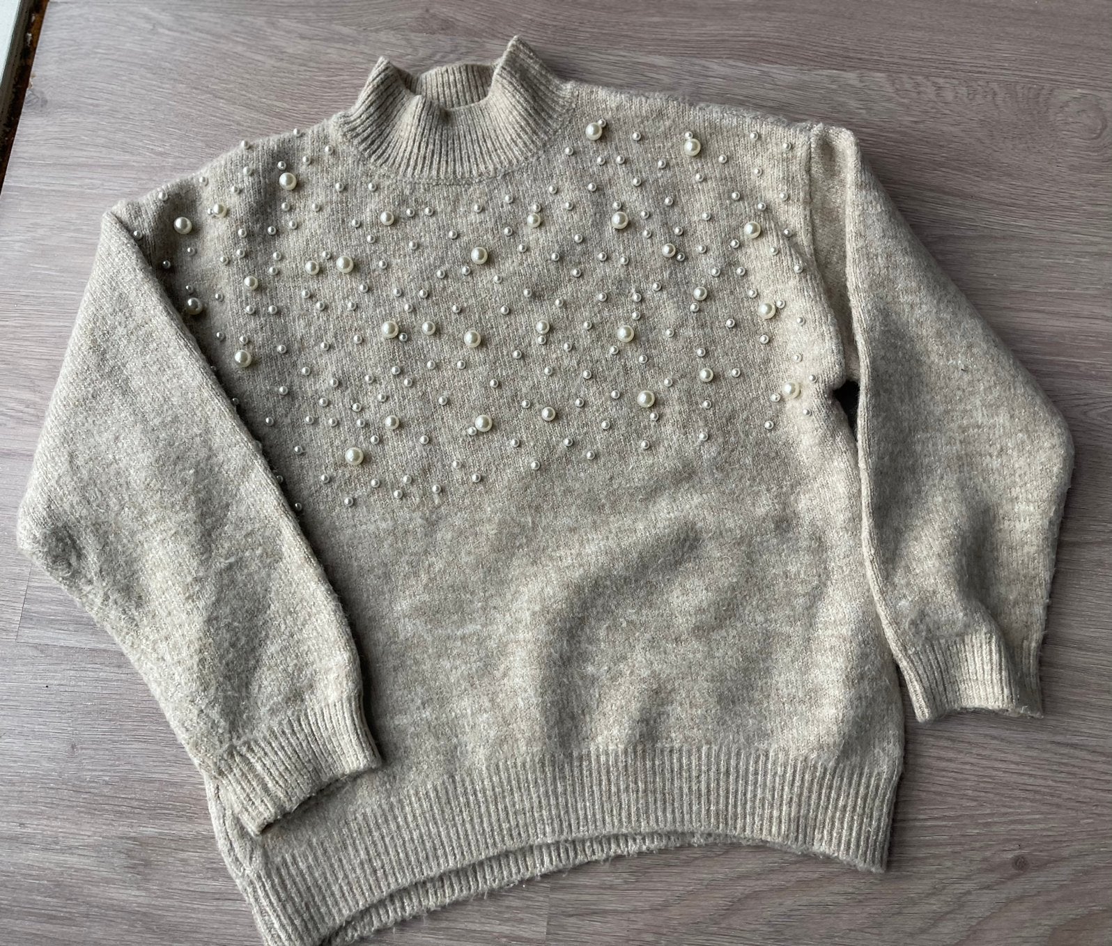 Zara taupe/zandkleurige trui met parels maat 128, Ophalen of Verzenden, Zo goed als nieuw, Meisje, Trui of Vest