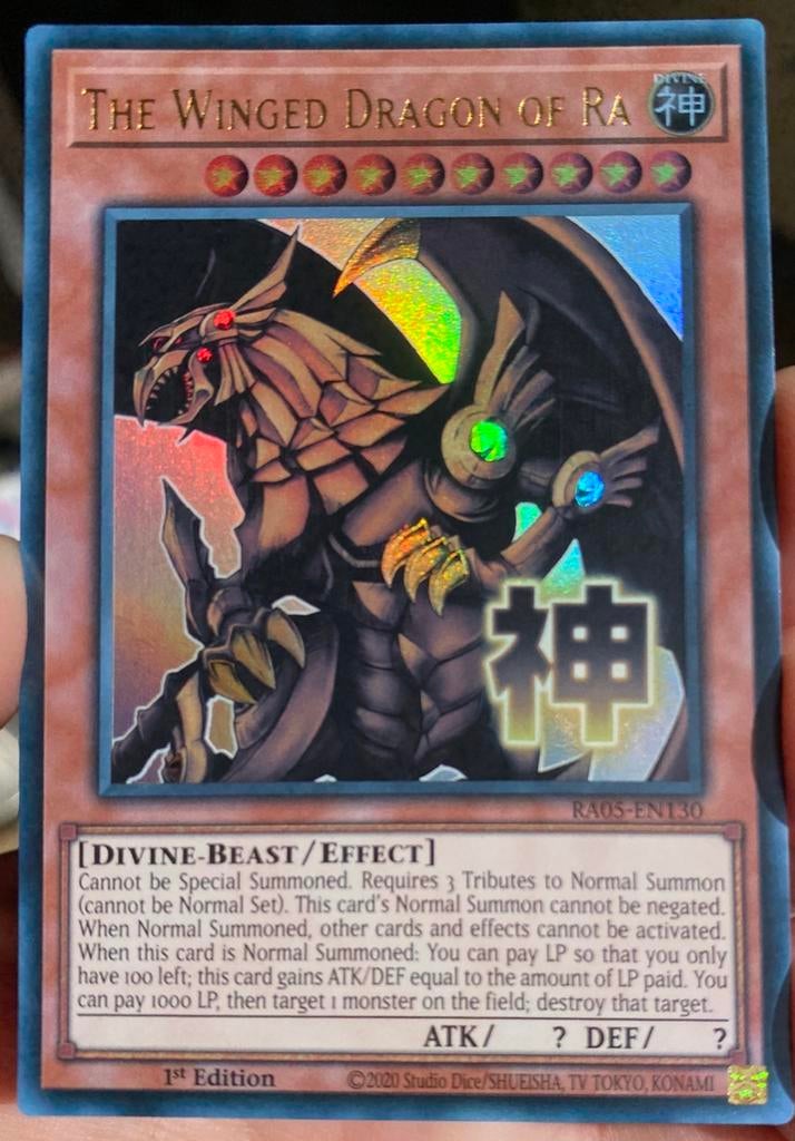 Yu-Gi-Oh! The Winged Dragon of Ra RA05 1st Edition !, Ophalen of Verzenden, Zo goed als nieuw, Losse kaart, Foil