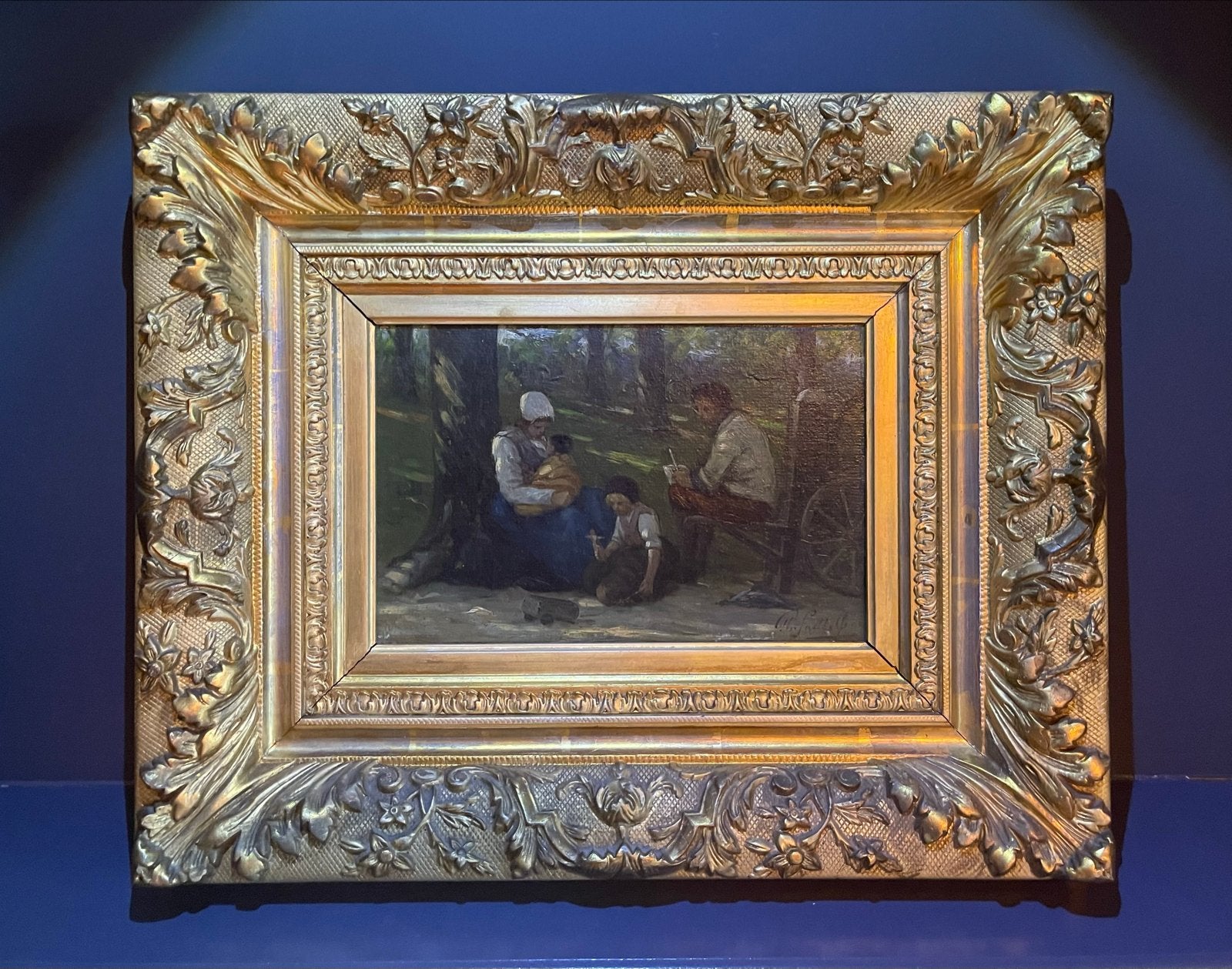 Philip Sadee - Moeder vader en kind in het bos, Antiek en Kunst, Kunst | Schilderijen | Klassiek, Ophalen