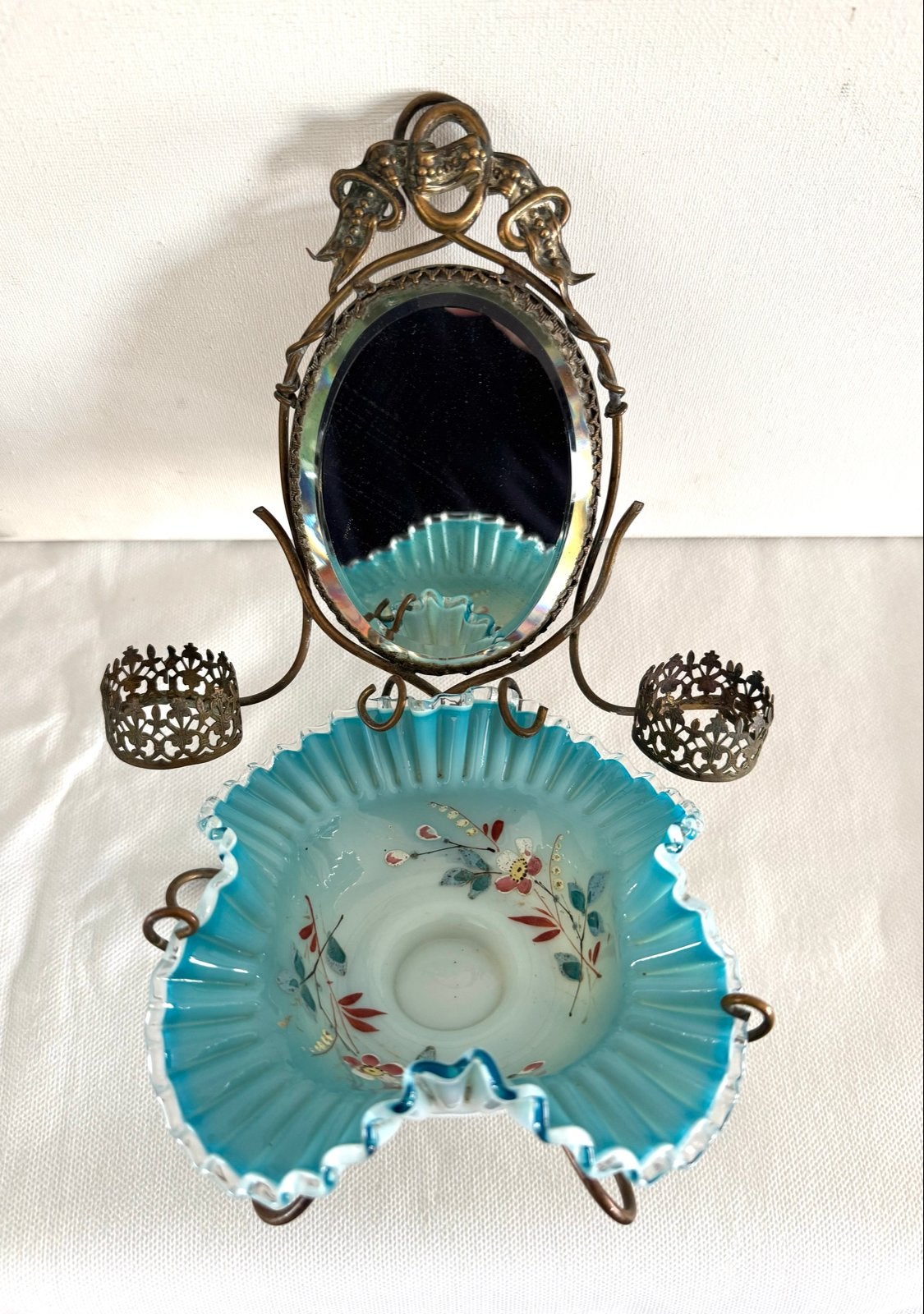 Antieke Franse Napoleons III sieradenhouder met spiegel, Ophalen of Verzenden, Rond