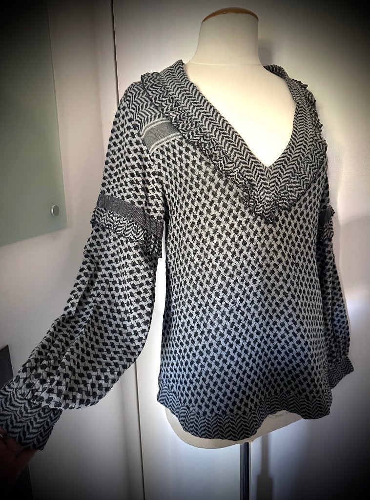 Rough Studios blouse tuniek zwart grijs 100% Katoen Maal M L, Maat 38/40 (M), Verzenden, Rough Studios, Zo goed als nieuw