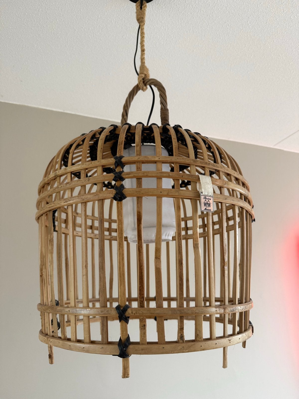 Riviera Maison Bamboe Hanglamp - Zo goed als nieuw, Ophalen, Zo goed als nieuw, Natuurlijk materiaal, E27 (groot)