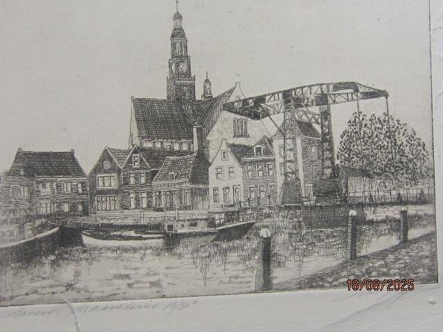 Losse Ets van de Haven van Maassluis., Antiek en Kunst, Ophalen, Architectuur, Ets