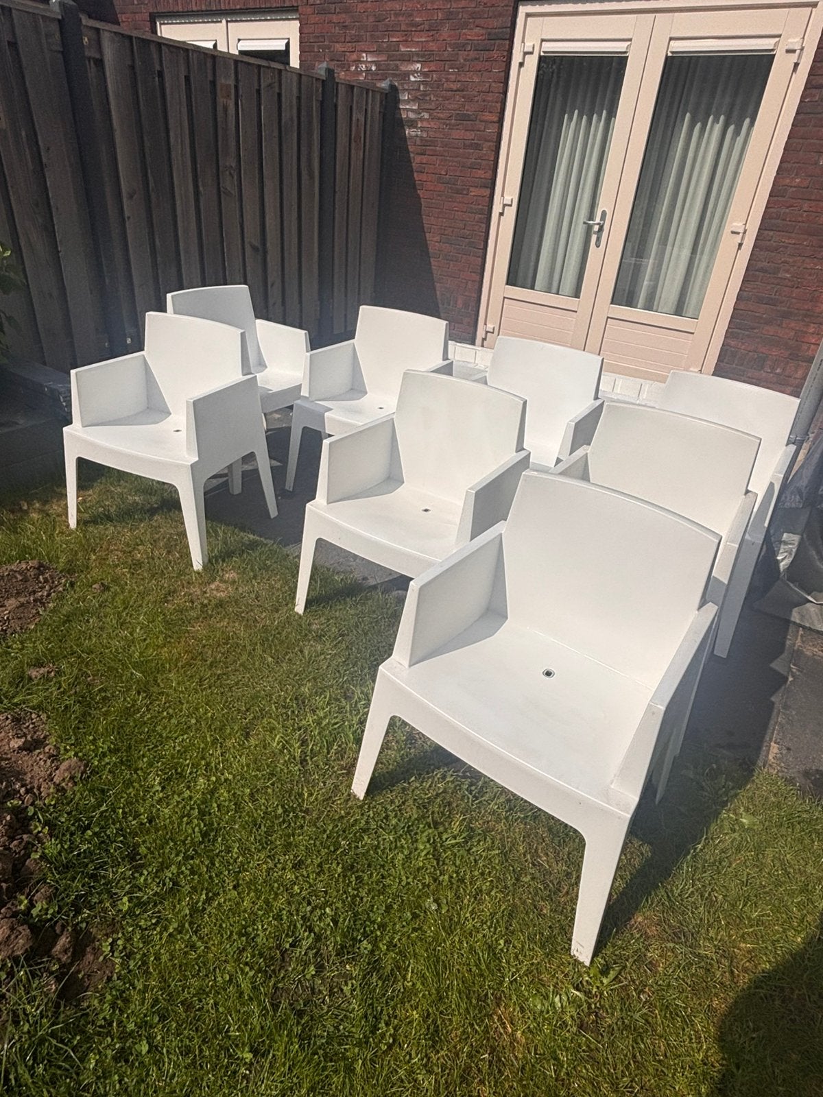 Witte tuinstoelen 8 stuks, Ophalen, Gebruikt, Kunststof, Stapelbaar