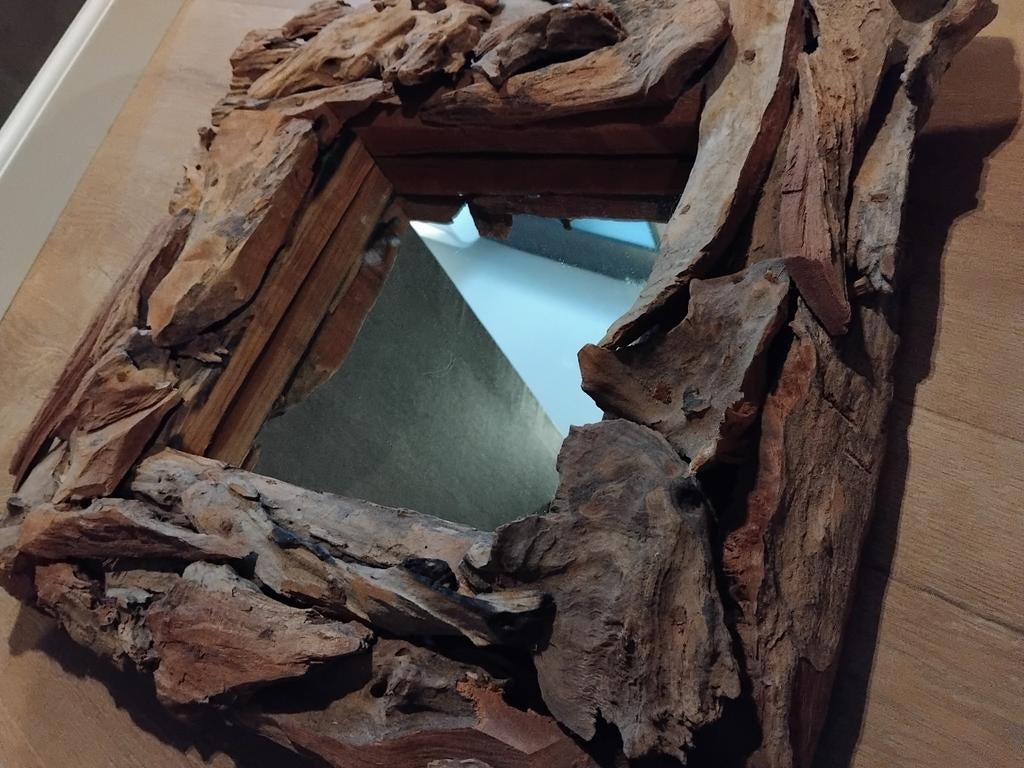 Driftwood spiegel stoer en sober, Ophalen of Verzenden, Rechthoekig, Minder dan 50 cm, Minder dan 100 cm