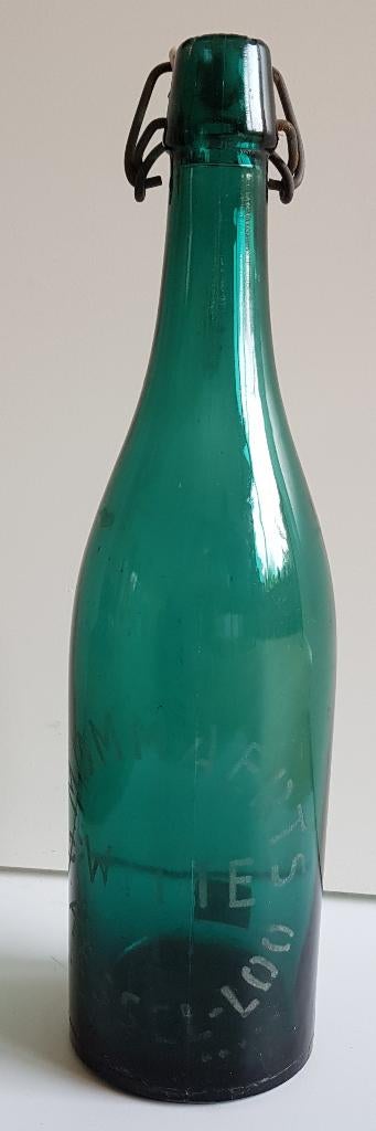 Oude blauw groene bierfles met opschrift - Adv S 057, Ophalen of Verzenden