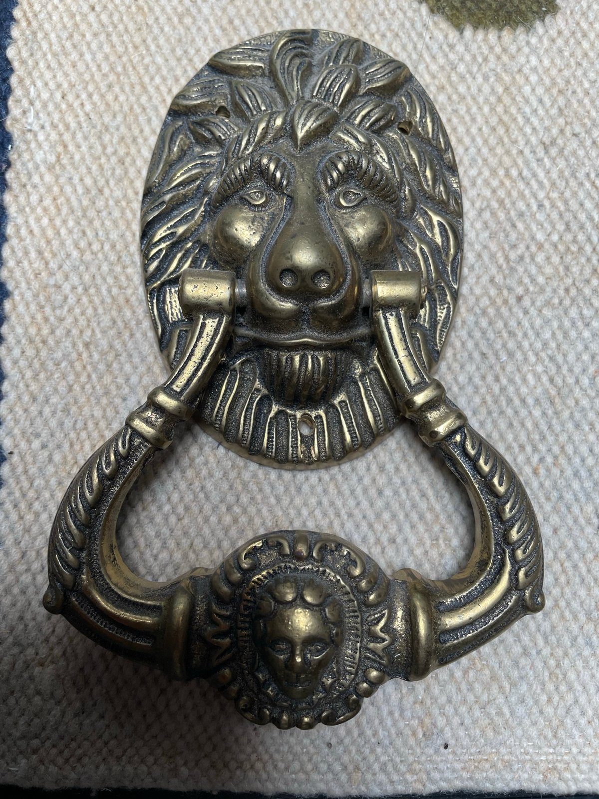 Antieke bronzen leeuwenkop deurklopper, Ophalen of Verzenden