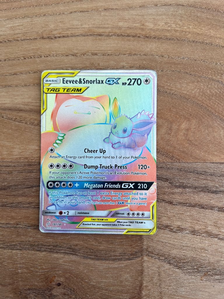 Pokemon eevee and snorlax tag team  191/181, Ophalen of Verzenden, Gebruikt, Losse kaart, Foil