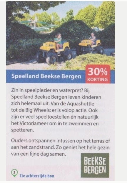 Speelland Beekse Bergen 30% kortingsbon, Drie personen of meer, Kortingskaart