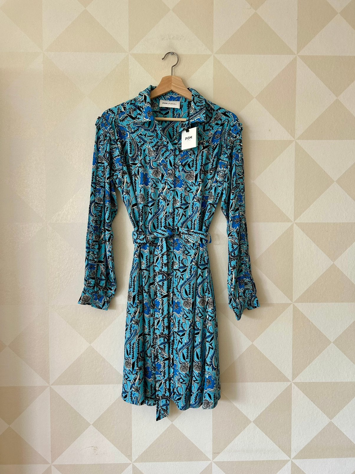 Pom Amsterdam jurk blauw XS/34 NIEUW, Blauw, Nieuw, Ophalen of Verzenden, Knielengte