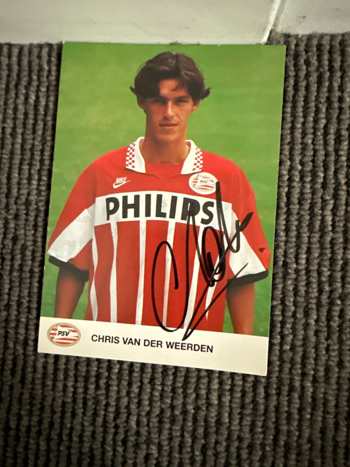 Gesigneerde PSV Spelerskaart Chris van der Weerden, Ophalen of Verzenden, Gebruikt, PSV, Spelerskaart