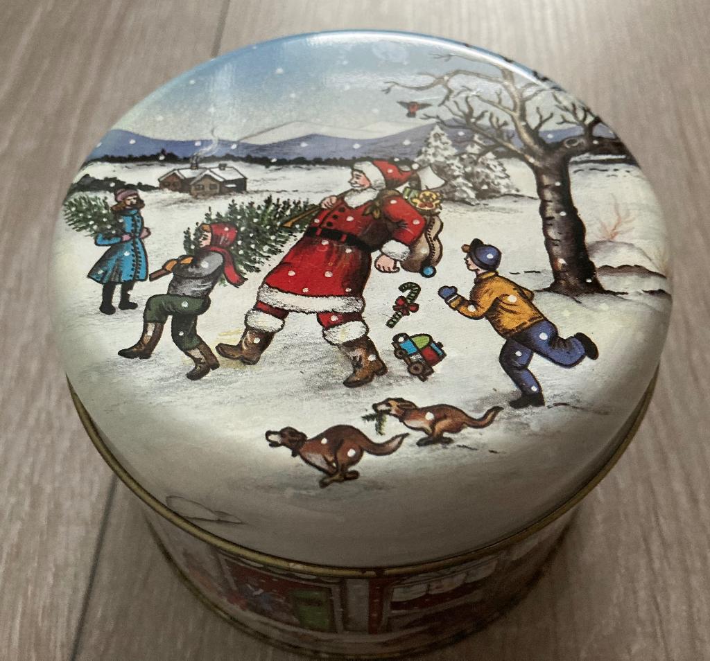 Rond Kerst blikje met Kerstman, Ophalen of Verzenden, Gebruikt