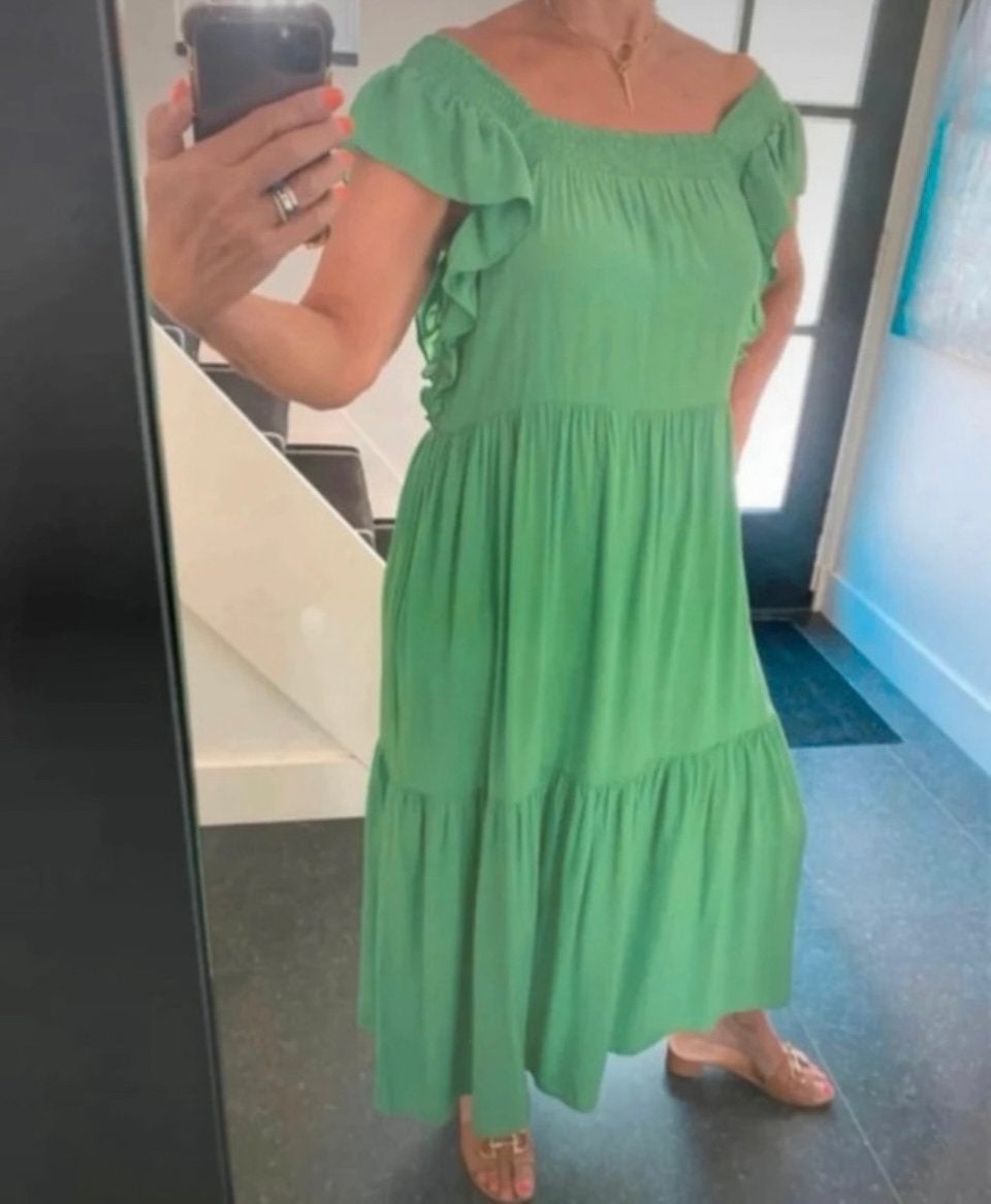 Co’couture, super leuke zomerjurk in geweldige kleur, S/M, Maat 38/40 (M), Ophalen of Verzenden, Zo goed als nieuw, Onder de knie