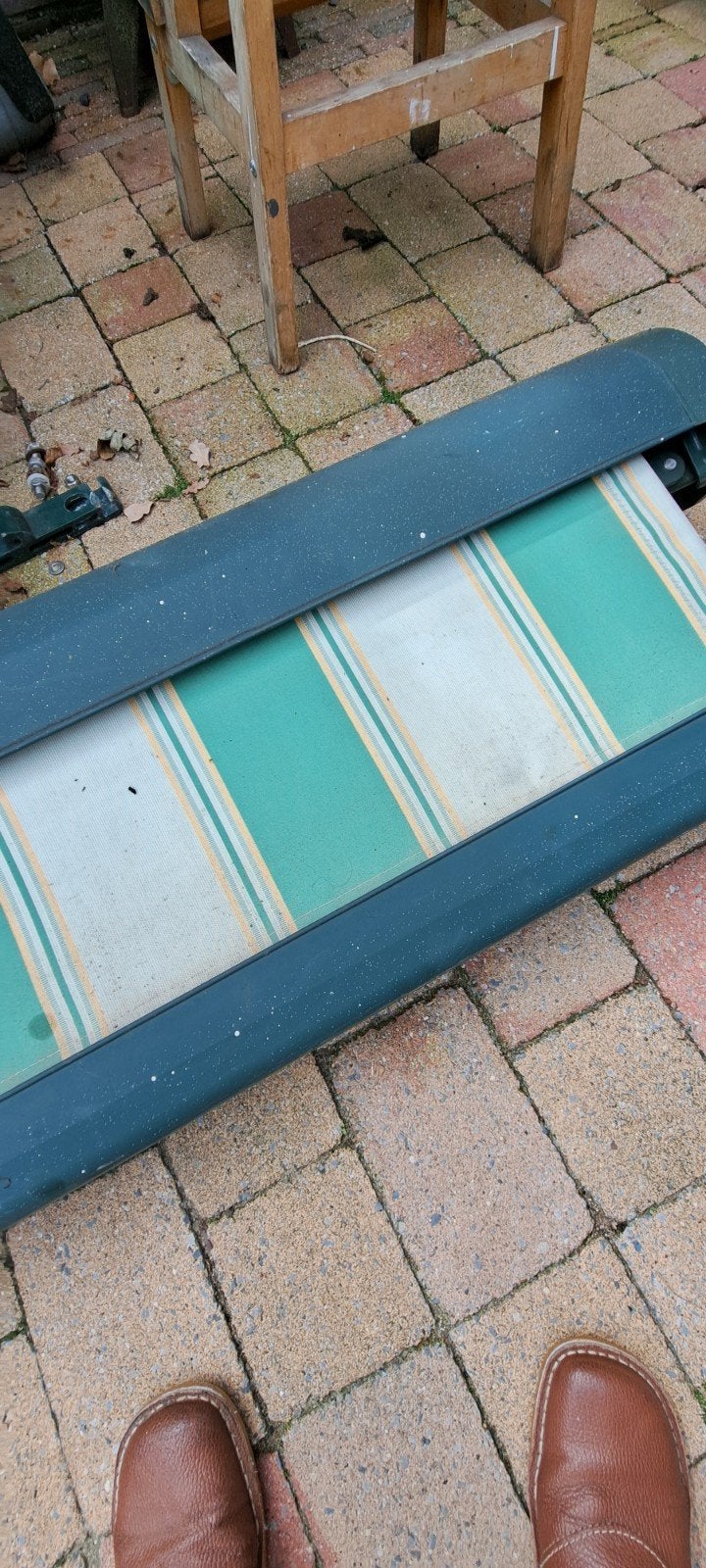 Aldura Knikarmscherm - Groen/Wit gestreept, Ophalen, Gebruikt, 450 cm of meer, 150 tot 300 cm