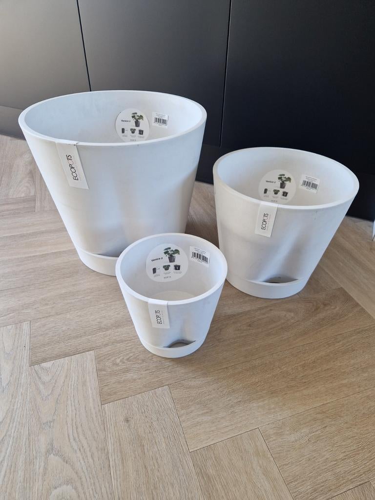 Nieuwe Ecopots Venice 2 set - 3 maten met waterreservoir, Ophalen, Kunststof, Minder dan 60 cm, Rond