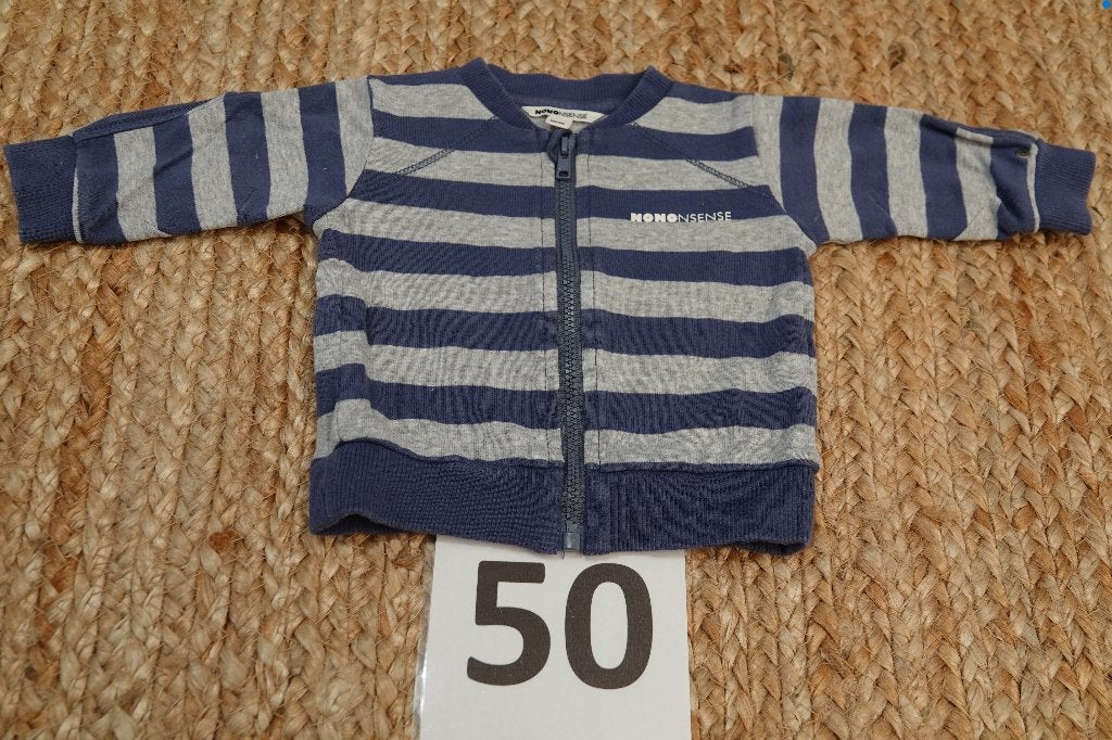 No Nonsense vestje blauw/grijs gestreept maat 50/56 (30), Kinderen en Baby's, Babykleding | Maat 50, Truitje of Vestje, Ophalen of Verzenden
