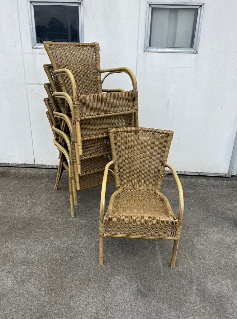 17 Terrasstoelen horeca Rotanlook stapelbaar outdoor wicker, Ophalen, Overige kleuren, Zo goed als nieuw, Kunststof