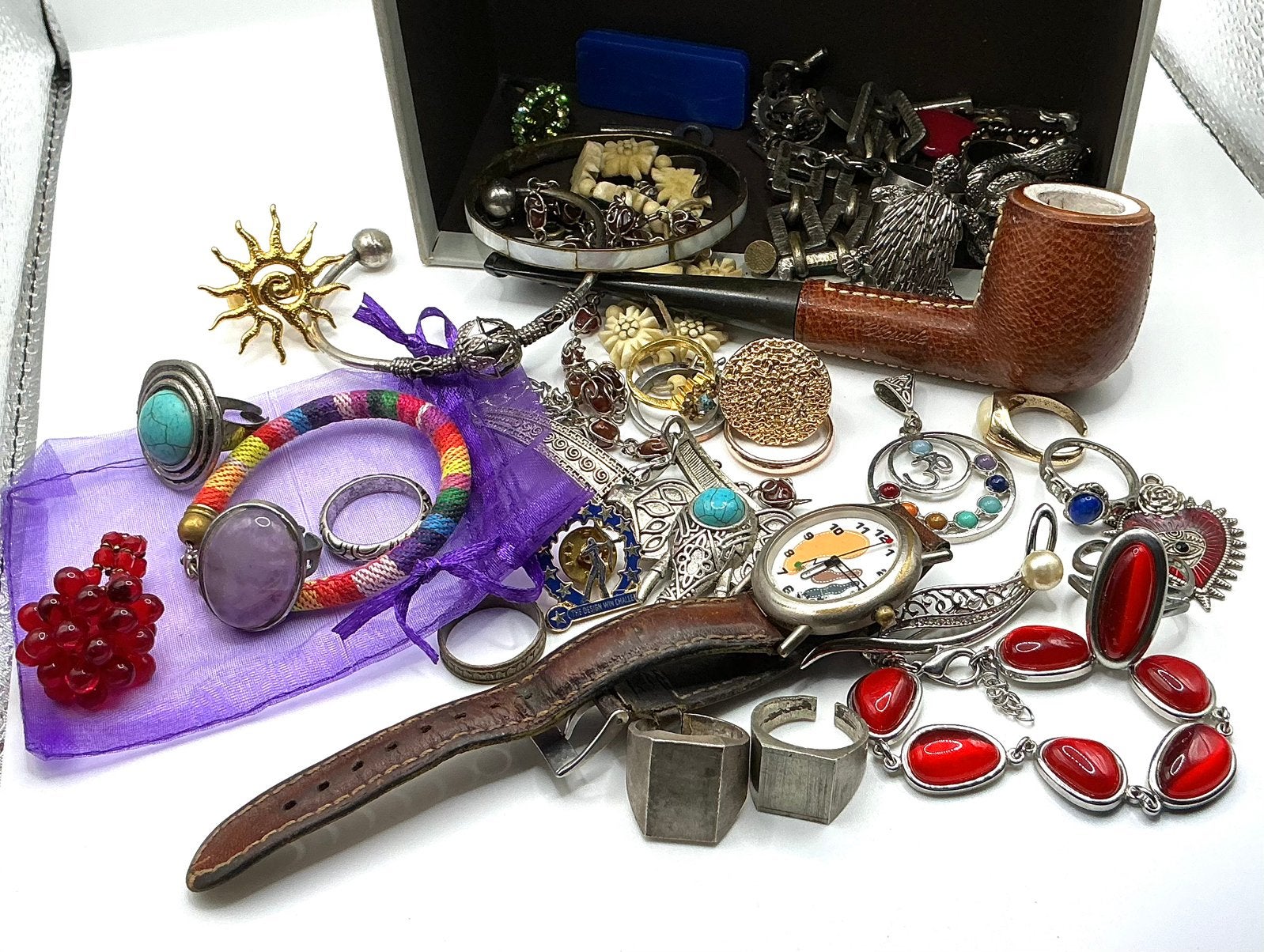 Vintage sieraden groot lot ong. 40 stuks ringen horloge pijp, Verzenden, Overige materialen, Overige typen