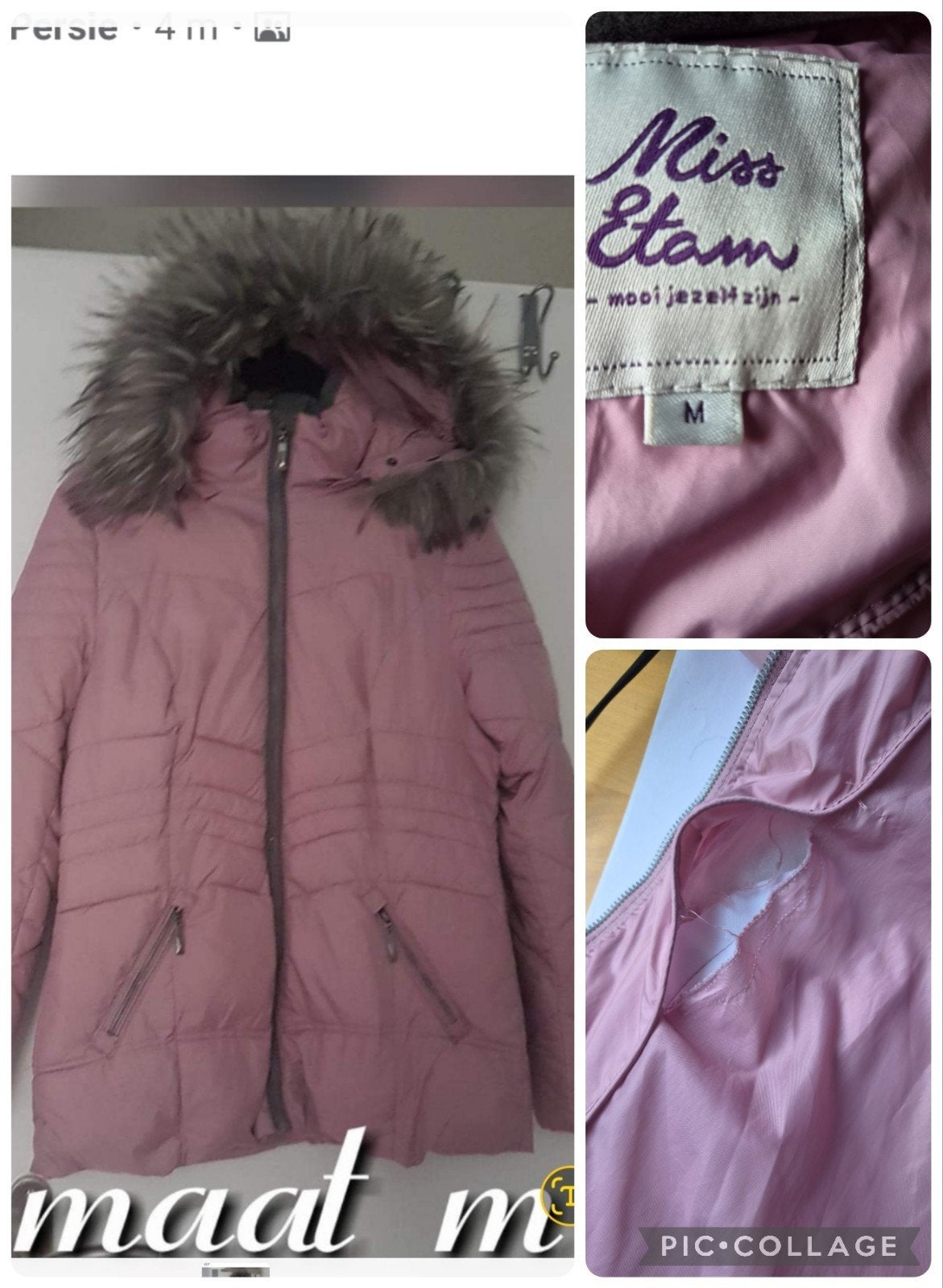 Miss Etam Dames Winterjas Maat M - Roze met Bontkraag, Kleding | Dames, Maat 38/40 (M), Ophalen of Verzenden, Roze, Miss Etam
