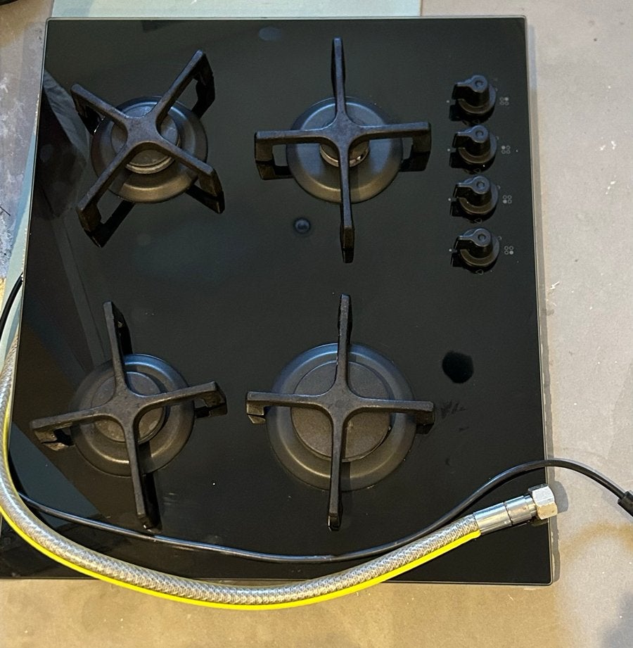 Zwarte glazen gaskookplaat met 4 gaspitten, Ophalen, Gebruikt, 4 kookzones, Inbouw