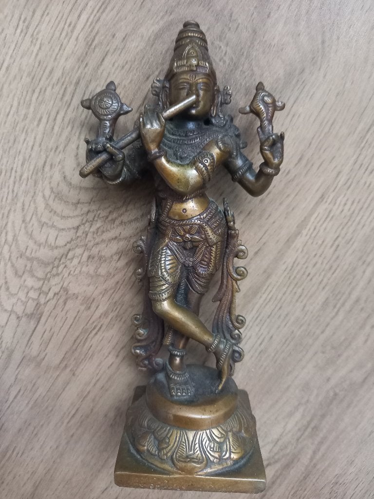 Bronzen Beeld Van De Hindoegod Krishna, Antiek en Kunst, Kunst | Beelden en Houtsnijwerken, Ophalen of Verzenden, Azië, Brons