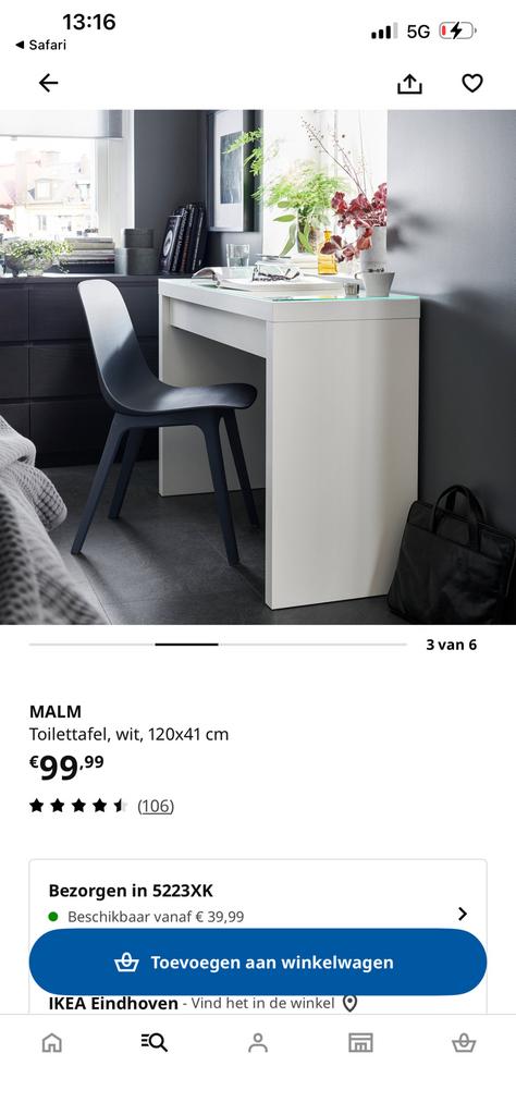 Make-up tafel - kaptafel - toilettafel IKEA wit, Nieuw, Westwing IKEA, Minder dan 100 cm, Hout