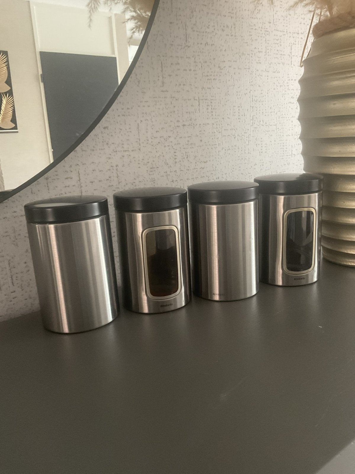 4 Brabantia opbergbussen(950ml). Samen NU 19,95€, Ophalen of Verzenden, Gebruikt, Rvs, Overige merken