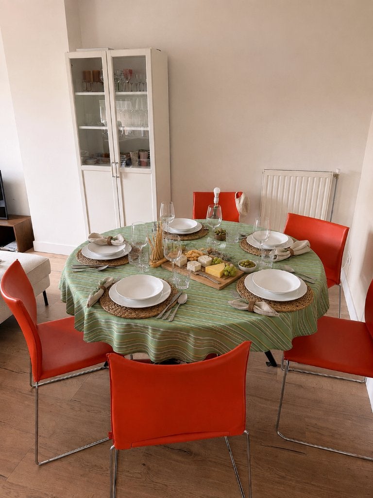 Zara Home rond tafelkleed groen gestreept – groot formaat, Rond, Nieuw, Ophalen of Verzenden, Katoen