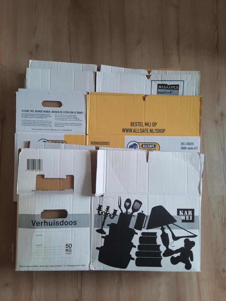 11 Verhuisdozen, diverse maten en merken, Ophalen, Minder dan 40 cm, 35 tot 50 cm, Doos