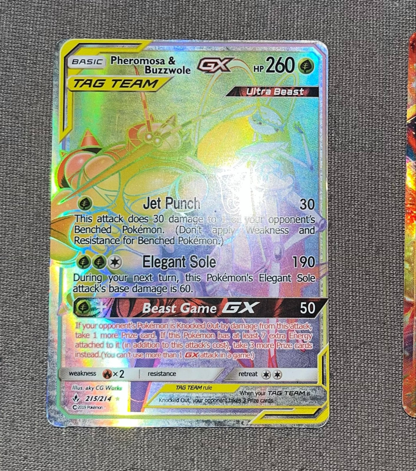 Pheromosa & Buzzwole GX TAG TEAM Pokémon Kaart, Ophalen of Verzenden, Zo goed als nieuw, Losse kaart, Foil