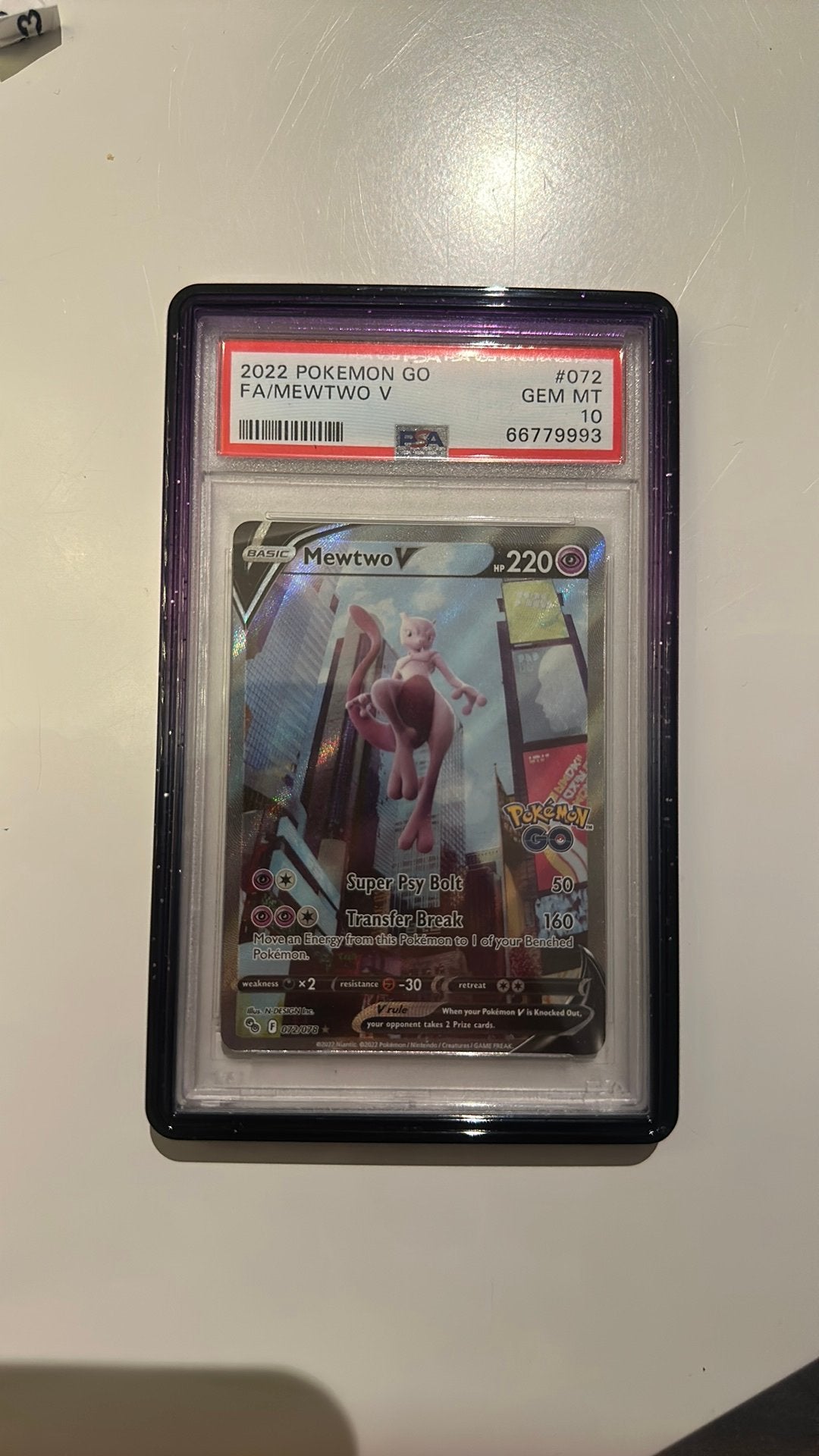 Mewtwo V PSA 10 Pokémon GO 2022 FA/MEWTWO V #072, Ophalen of Verzenden, Nieuw, Losse kaart