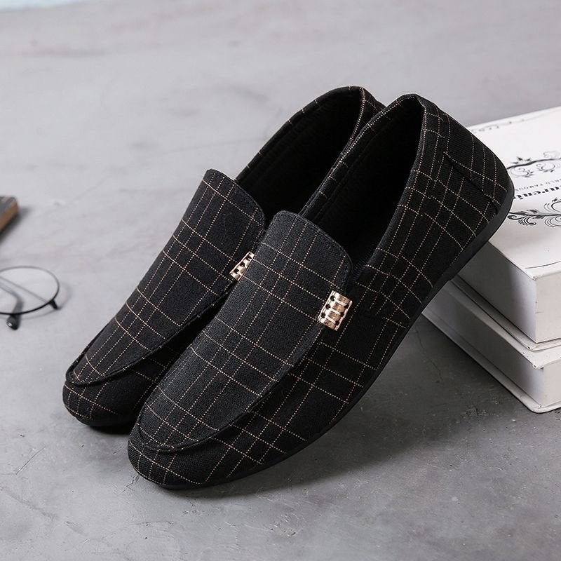 Zwarte geruite heren loafers schoenen mannen instappers, Verzenden, Nieuw, Zwart, Loafers