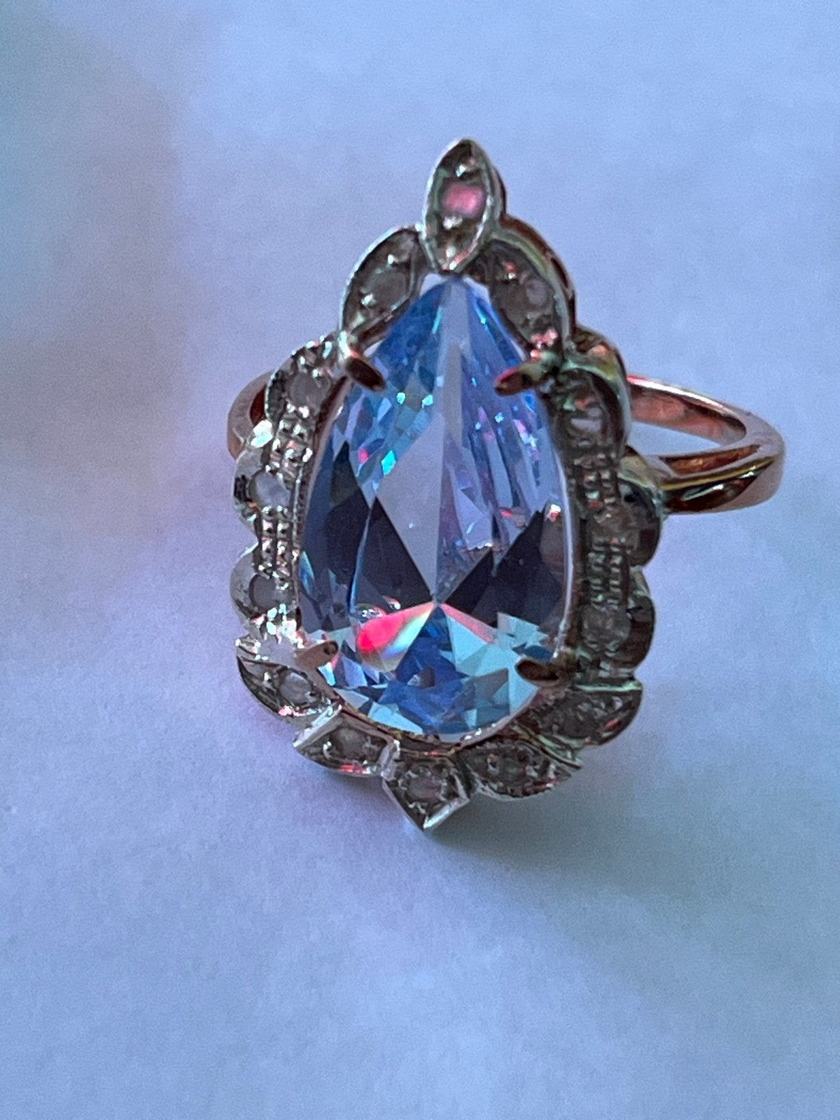 Gouden ring met Aquamarijn en Roosdiamant, 18 tot 19, Verzenden, Zo goed als nieuw, Met edelsteen