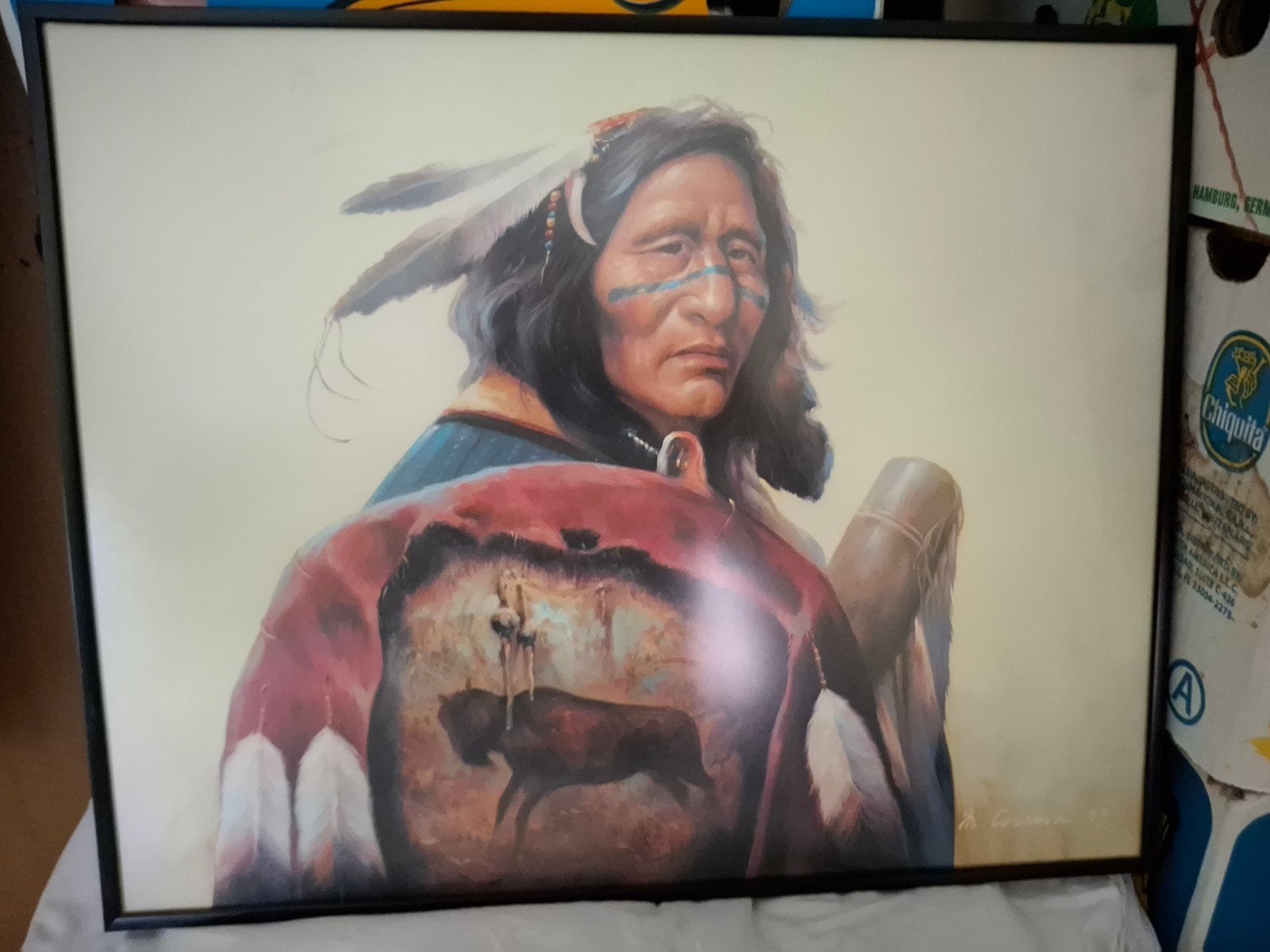 Ingelijste print van Indiaan met schild, Ophalen, 50 – 75, Gebruikt, Print