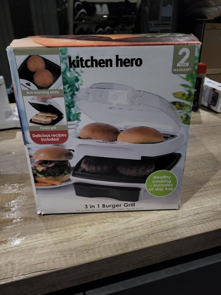 Kitchen Hero 3-in-1 Burger Grill, Witgoed en Apparatuur, Contactgrills, Ophalen of Verzenden
