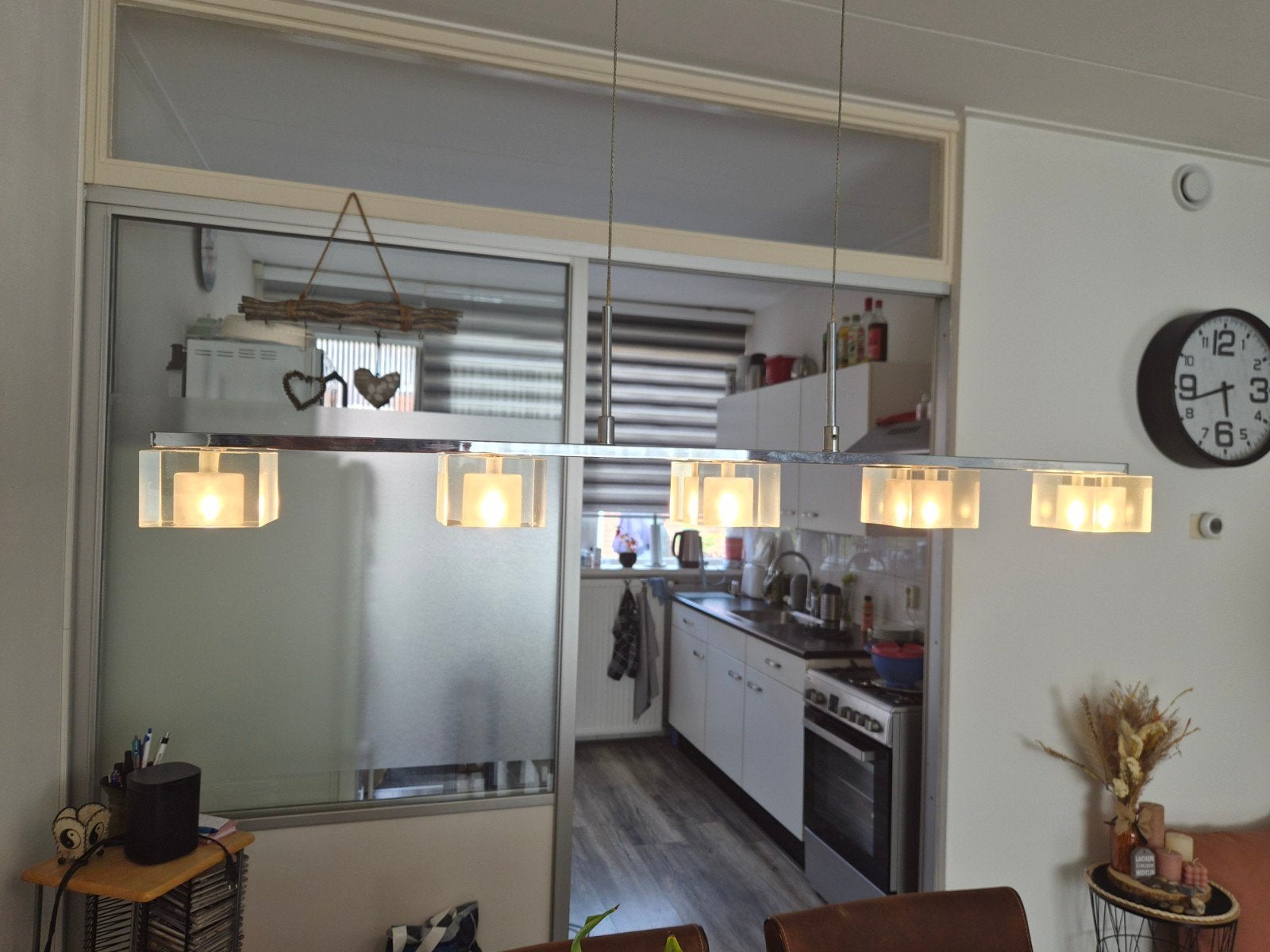 Moderne hanglamp 80 cm breed, in hoogte verstelbaar, Huis en Inrichting, Lampen | Hanglampen, Ophalen, Gebruikt, Metaal