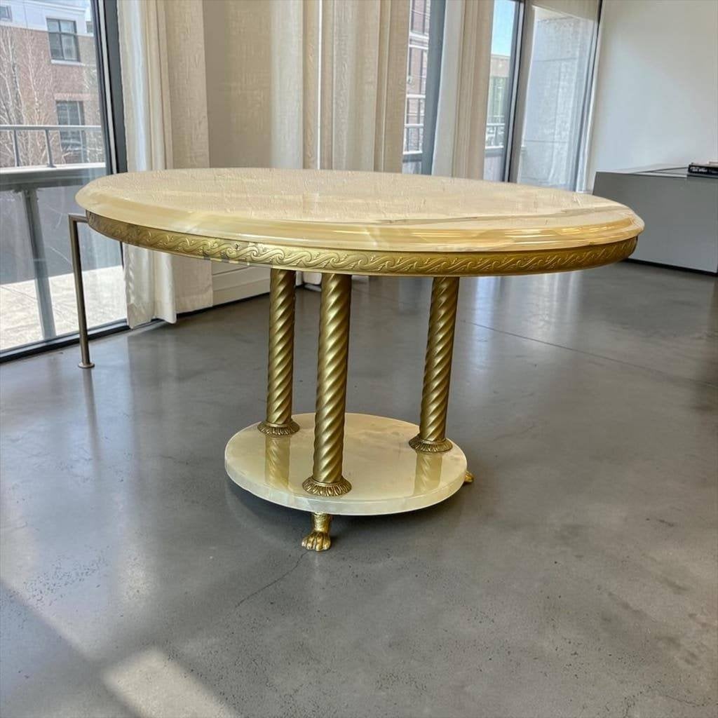 Vintage onyx coffee table / salontafel met messsing frame, Ophalen