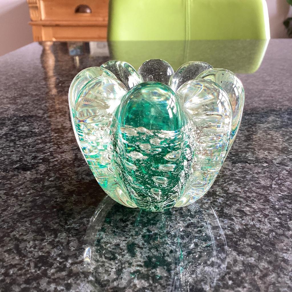 Kristallen kandelaar, kleurloos, groen, zilver, vintage, Antiek en Kunst, Antiek | Glas en Kristal, Ophalen
