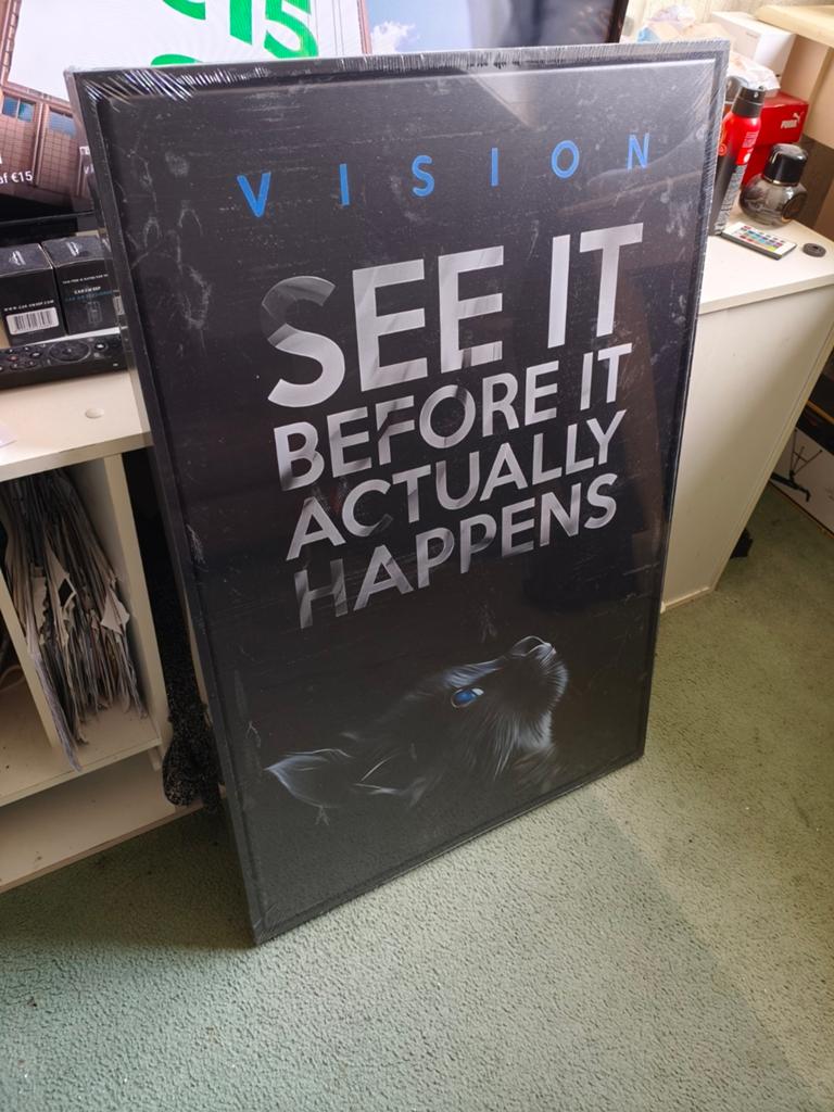 Nieuwe ingelijste poster met kat en tekst van ideas leas, Deurposter of groter, Nieuw, Ophalen of Verzenden, Overige vormen