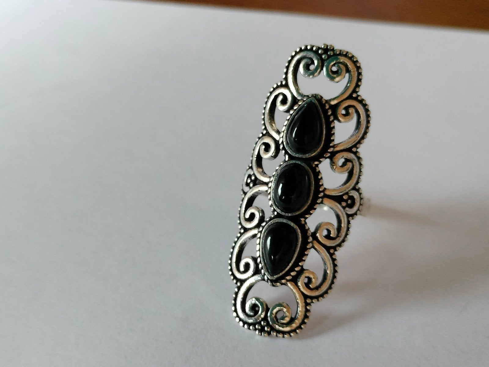 zilveren ring met zwart onyx maat 19.5, 19 tot 20, Zwart, Nieuw, Ophalen of Verzenden