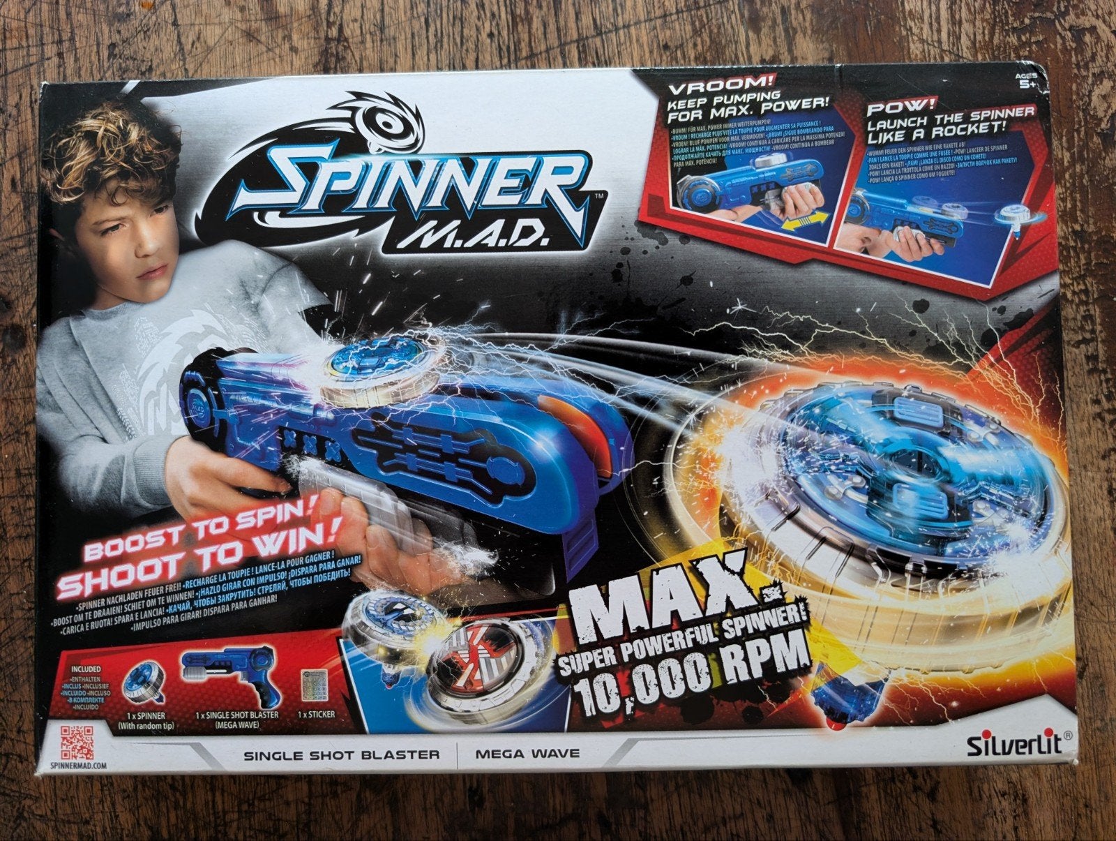 Silverlit blauwe Spinner M.A.D. single shot blaster in doos, Ophalen of Verzenden, Gebruikt