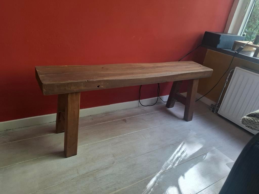 Rustieke houten bank - massief en stijlvol, Huis en Inrichting, Stoelen, Ophalen, Gebruikt, Bruin, Rustiek