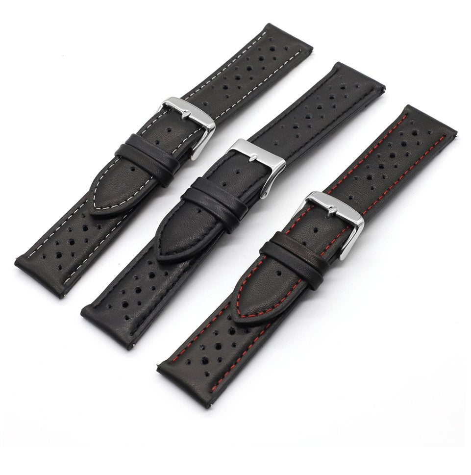 Zwarte leren horlogeband horloge band racing rally, Verzenden, Nieuw