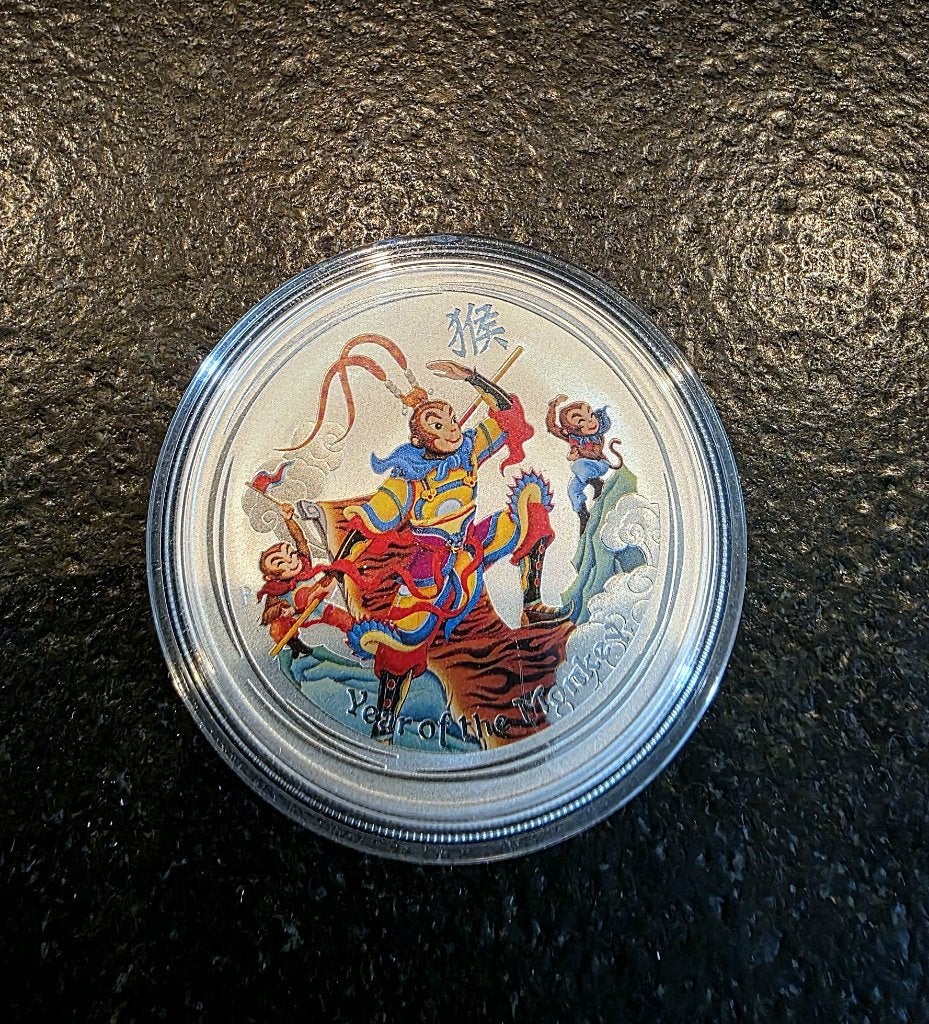 Perth Mint Monkey King 2016 1 oz zilver gekleurd doos & COA, Ophalen of Verzenden, Zilver